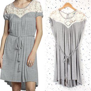 Boho Chic Lace Yoke Midi Dress Hgray
